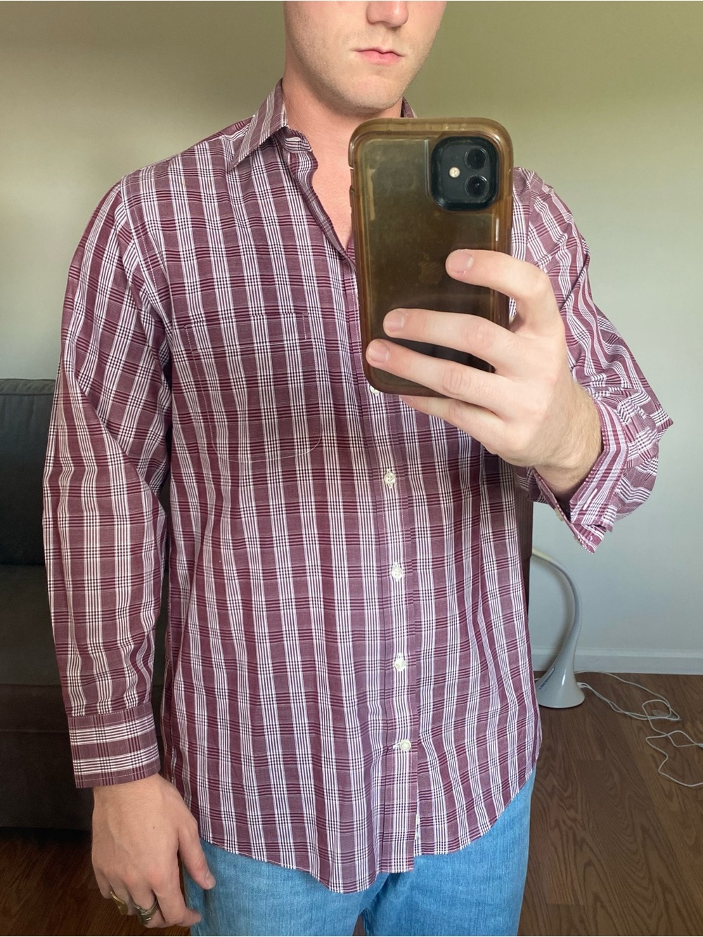 Men's Burgundy Plaid Button-Down Shirt